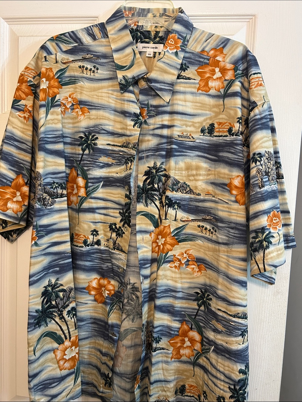Pierre Cardin Blue, Orange & Cream Tropical Hawaiian Shirt